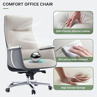 EUREKA ERGONOMIC Royal II Executive Office Chair High Back, Big and Tall with Extra Wide Seat, Silicone Leather Desk Chair Computer Chair, Modern Office Chair Home Desk Chairs - Beige Gray