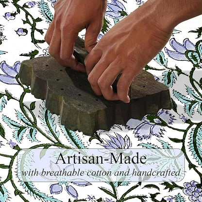 Ridhi Columbia Blue Hand Block Print Waffle Kitchen Towel Set of 3-16 x28 Ultra Absorbent Quick Dry 100% Cotton Dish Towels Lightweight Reusable Sustainable Tea Towels for Cleaning and Drying