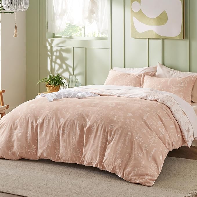 Bedsure Full Comforter Set - Dusty Rose Bed Set, 3 Pieces Cute Floral Bedding, 1 Soft Reversible Botanical Flowers Comforter and 2 Pillow Shams