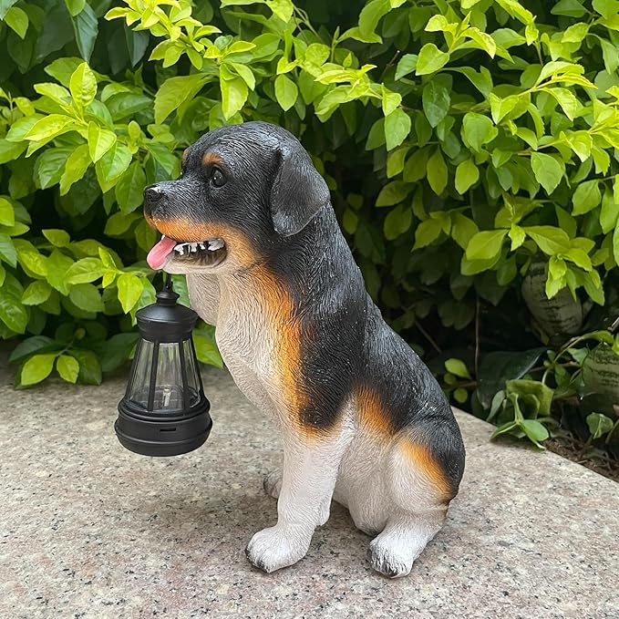 Solar Garden Statues Dog Figurine with LED Light Lantern Outdoor Art Decor for Patio Lawn Yard Housewarming Home Ornaments Gifts for Dog Lovers Mom Grandma Women