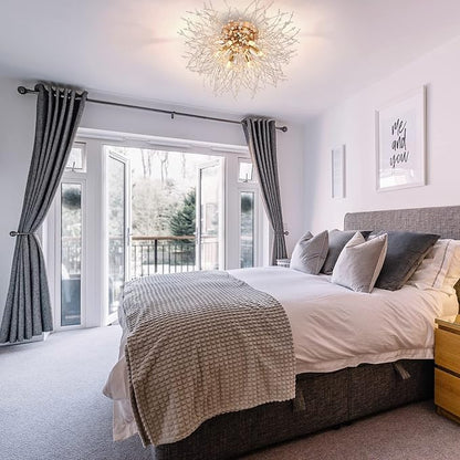 HMVPL Flush Mount Ceiling Lights, Modern Gold Crystal Sputnik Firework Close to Ceiling Lamp LED Ceiling Lighting Fixtures for Bedroom Kitchen Island Hallway Entryway Porch Gazebo