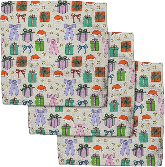 GEOMETRY Holiday Kitchen Dish Cloths Quick Dry Dishcloths Premium Geoweave Wrapped Up 3 Pack 10x10