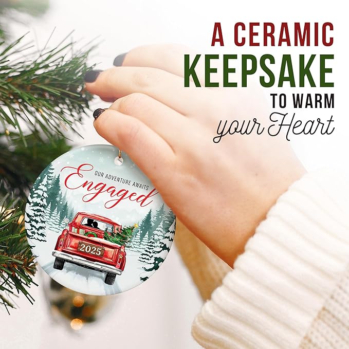 ZAGKOO Engagement Ornament 2025 – First Christmas Engaged Ornament 2025 for Couples – Ceramic Keepsake for Bride to Be, Fiance, and Newly Engaged Women – Party Decoration