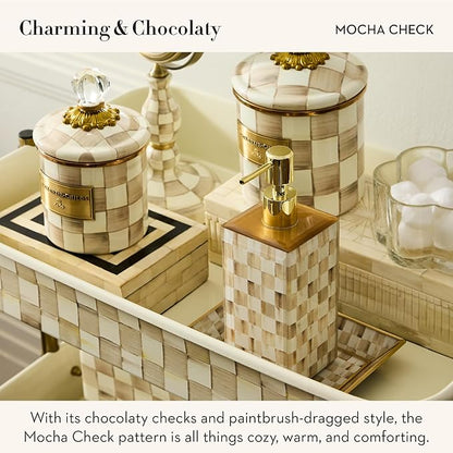 MACKENZIE-CHILDS Glass Tray, Decorative Bathroom Counter Tray, Small, Brown-and-White Mocha Check