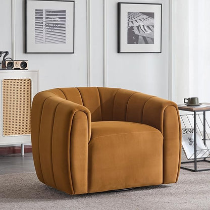 Christopher Knight Home Monroe Velvet Swivel Club Chair,Armchair with 360-Degree Rotation,Upholstered Barrel Swivel Sofa Chair for Living Room/Bedroom,Tufted Back,Thick Cushion, Iron Base, Dark Yellow