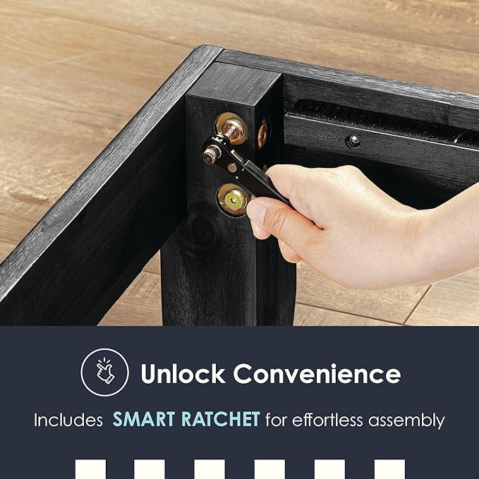 Mellow Naturalista Classic 16 Inch Solid Wood Platform Bed with Wooden Slats, Black, Twin