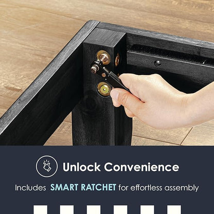 Mellow Naturalista Classic 16 Inch Solid Wood Platform Bed with Wooden Slats, Black, Twin