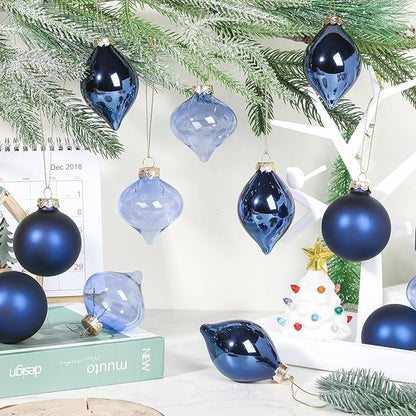 Zomiboo 12 Pcs Navy Blue Glass Christmas Ball Ornaments Set 3.15" Hanging Shatterproof Glass Bulbs for Christmas Tree Baubles Bulk for Holiday Xmas Tree Decorations Gifts