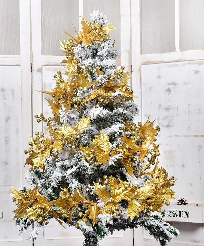 DearHouse 6FT Gold Berry Christmas Garland, Flexible Artificial Berry Garland for Indoor Outdoor Home Fireplace Decoration for Winter Christmas Holiday New Year Decor