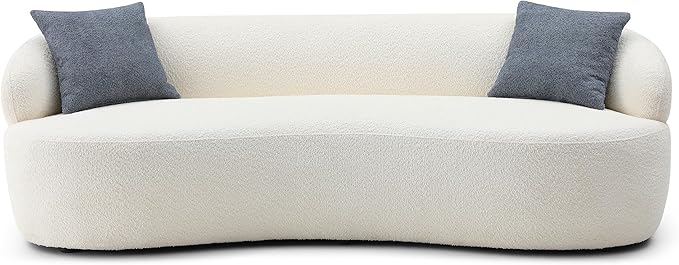 KEIKI 87" Curved Oversized Boucle Cloud Sofa with Thickened Seat Cushions and Backrest, Modern Style 3-Seater Upholstered Corner Fluffy Couch, No Assembly Required, for Apartment, Living Room, Beige