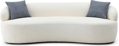 KEIKI 87" Curved Oversized Boucle Cloud Sofa with Thickened Seat Cushions and Backrest, Modern Style 3-Seater Upholstered Corner Fluffy Couch, No Assembly Required, for Apartment, Living Room, Beige