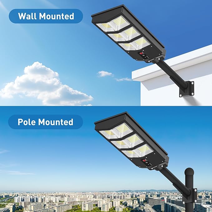 Solar Lights Outdoor - Wide Angle 6500K Solar Street Lights Outdoor Motion Sensor, Street Light IP66 Waterproof, Parking Lot Light Dusk to Dawn with Remote Control (2Pack)