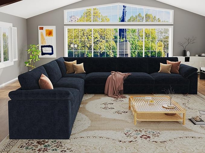 EASE MOOSE Oversized L Shape Sectional Couch,Extra Large Deep seat Gray Sectional Modular Sofa for Living Room,Blue