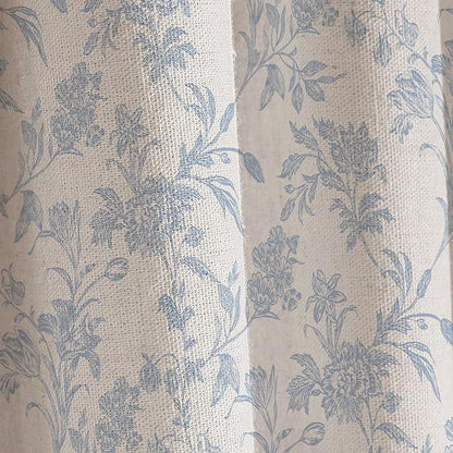 Blue Shower Curtain Floral Cotton Linen Cottagecore Shower Curtain for Bathroom 75" L x 72" W Long