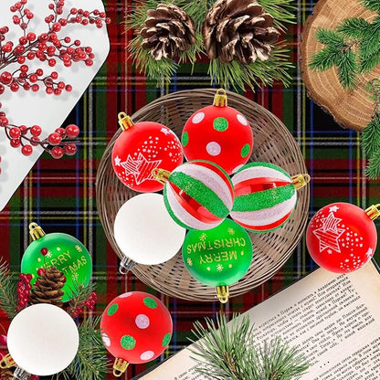 40PCS 2.36" Christmas Balls Ornaments, Plastic Christmas Tree Ornaments, Holiday Baubles, Hanging Decorations for Xmas Trees Holiday Party, Red Green White Baubles