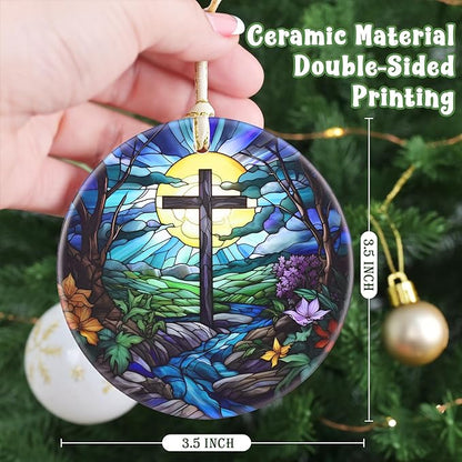 Cross 3.5 Inch Ceramic Christmas Hanging Ornament - Cross & River