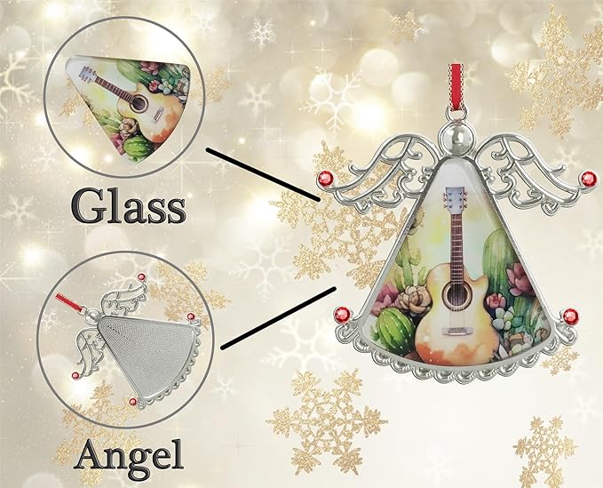 XUTAIGuitar Music Succulent Cactus Angel Christmas Tree Ornaments Christmas Ornament Glass Christmas Hanging Angel Glass Pendant for Holiday Decoration