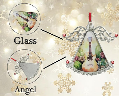 XUTAIGuitar Music Succulent Cactus Angel Christmas Tree Ornaments Christmas Ornament Glass Christmas Hanging Angel Glass Pendant for Holiday Decoration