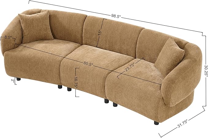 Merax 98.5" Modern 3 Seater Curved Sofa, Luxury Boucle Fabric Sofa, Minimalist Cozy Cloud Couch for Living Room, Bedroom, Apartment, Home Office, Mocha