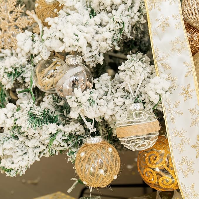 XmasExp Christmas Ball Ornaments Set, Farmhouse Rustic Christmastree Decorations,12ct Large Shatterproof Plastic Hanging Ornaments, 70mm/2.76", Beige