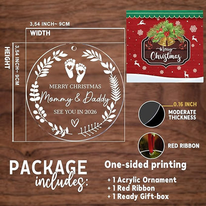Merry Christmas Mommy & Daddy 2026 Ornament - Expecting Baby Ornament Xmas Gifts - Pregnancy Announcement for Husband, Grandparents, Family, Aunt - Expecting Parents to Be Unique Gifts