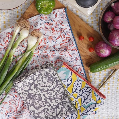 TARAN LIVING Printed Kitchen Dish Bar and Tea Towels Cotton, 18x28 inch with Trims, Cotton Dish Towel Sets (Multicolor, Set of 3)