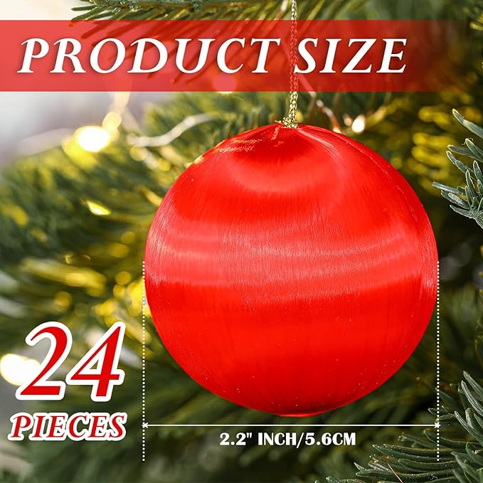 Syhood 24 Pcs Christmas Satin Balls Christmas Silk Ball Ornaments Satin Silk Xmas Tree Hanging for Xmas Tree Decor Holiday Party Decorations (Red,2.2 Inch)