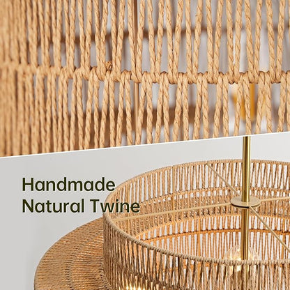 24” Boho Large Rattan Chandelier Light Fixture,6-Light Large Hand Woven Pendant Light Fixture Farmhouse Rustic Chandeliers for Kitchen Bedroom, Dining Room, Living Room, Hallway, Foyer