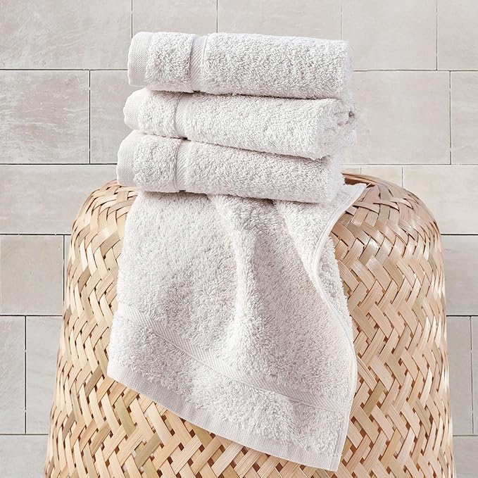 Hawmam Linen Luxury Cotton Washcloths 13x13 Inch - Large Hotel Spa Bathroom Face Towel 12 Pack, Sea Salt