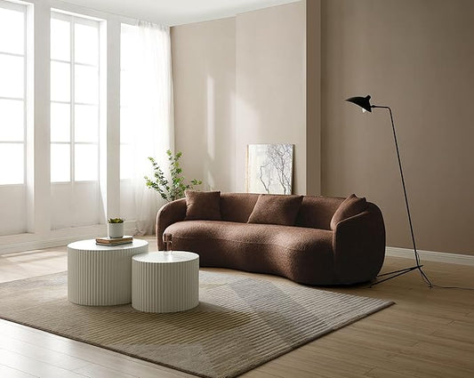 KEIKI 94" Boucle Half Moon Curved Sectional Sofa with 3 Throw Pillows, 4-Seater Teddy Fleece Leisure Couch with Curved Backrest, Easy Assembly, for Apartment, Living Room, Bedroom, Orange