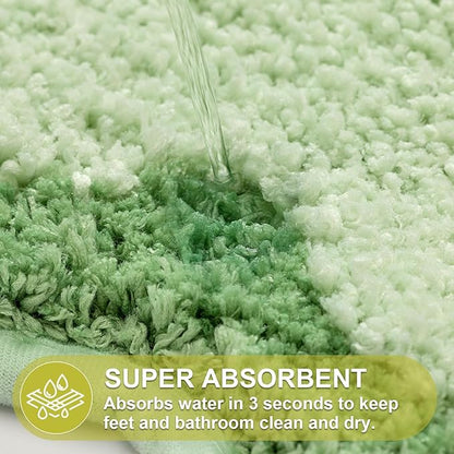 ORTIGIA Cute Green Scalloped Bath Mat, Fun Plush Microfiber Scallop Bathroom Rugs Non Slip Washable Quick Dry Absorbent, Bathmat Bath Rug for Shower Stall Vanities Kitchen Floor Entrance, 20x32