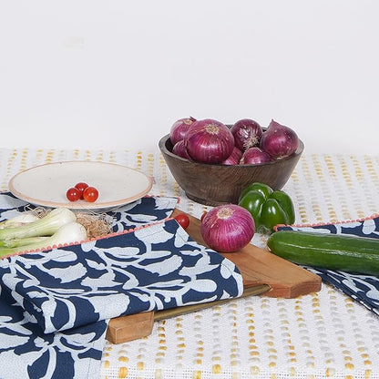 TARAN LIVING Printed Kitchen Dish Bar and Tea Towels Cotton, 18x28 inch with Trims, Cotton Dish Towel Sets (Allover Blue, Set of 6)