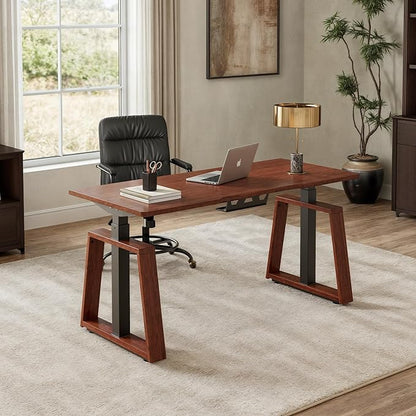 EUREKA ERGONOMIC Electric Standing Desk, 63inch Executive Computer Desk Adjustable Height Desk Modern Trapezoidal Leg Sit Stand Desk Smart APP&Touch Screen, Cherry Top