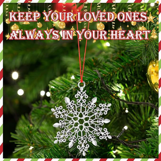 Zhengmy 8 Pieces Christmas Ornaments 2025 Solid Pewter Christmas Tree Ornament Metal Gnomes Santa Angel Snowman Hanging Craft Xmas Gifts with Red Bags(Snowflake)