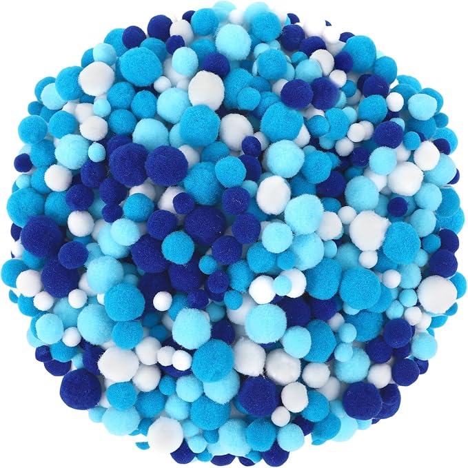 UPINS Blue Pom Poms Balls, 600 Pieces Pom Poms Mixed Sizes Pompoms for Chanukah Christmas Winter Summer Holiday Party Crafts Making DIY Holiday Decorations Supplies (4 Colors,3 Size)