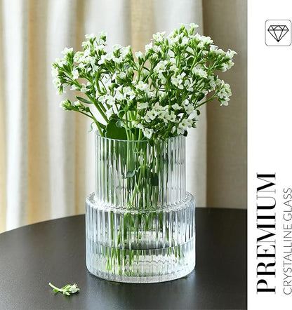 KROSNO Ribbed Flower Modern Japandi Decor Vase, 7,8 x 6,2 inch, Perfect for Home and Restaurants, Dishwasher Safe, Crystalline Glass, Lead-Free