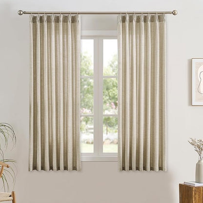 RAIN CITY Pinch Pleated Sheer Curtains 72 Inches Long,Rustic Country Linen Light Filtering Curtain for Bedroom Nursery Privacy Pinch Pleated Back Tab Semi Sheer Drapes 2 Panels Set Beige Color 42x72