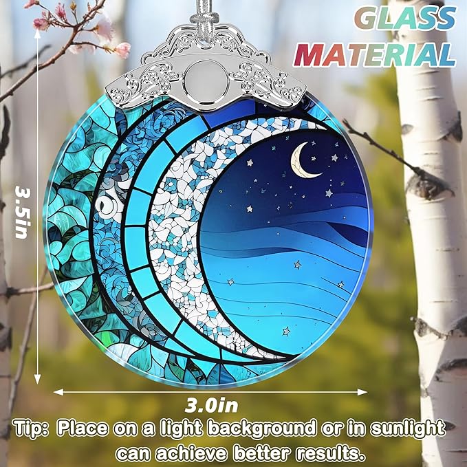 Art Blue Moonlight Stained Glass Orament - Christmas Ornament - Christmas Decorations for Tree - Holiday Present ldeas - Gift Exchange