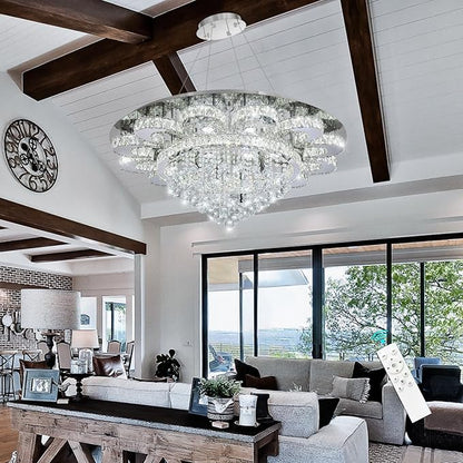 Modern Chandelier Living Room Light Glam Chandeliers Ceiling Light Fixture Remote Dimmable Lights 40 Inches Luxury Crystal Silver Dining Room Lights