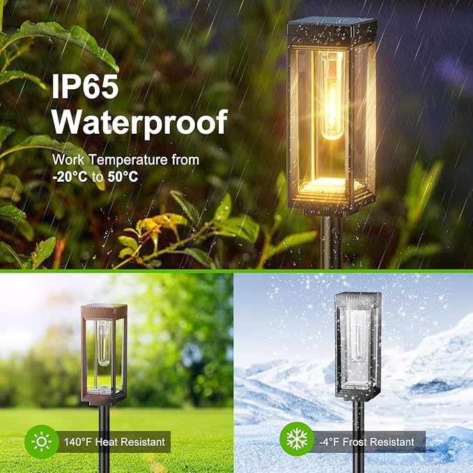 Bright Solar Pathway Lights Outdoor Waterproof, 4 Pack Upgraded Solar Lights, 15+ Hours Runtime Garden Light, Auto On/Off, Lighting for Outside Yard Walkway Driveway Landscape, Warm White