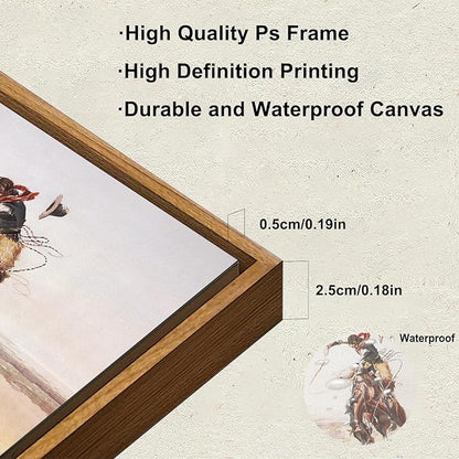 KBKBART Vintage Framed Canvas Wall Art, Western Cowboy Art Prints Southwestern Artwork Prints Farmhouse Wall Decor for Western Bedroom Bathroom Decor (8"x10")