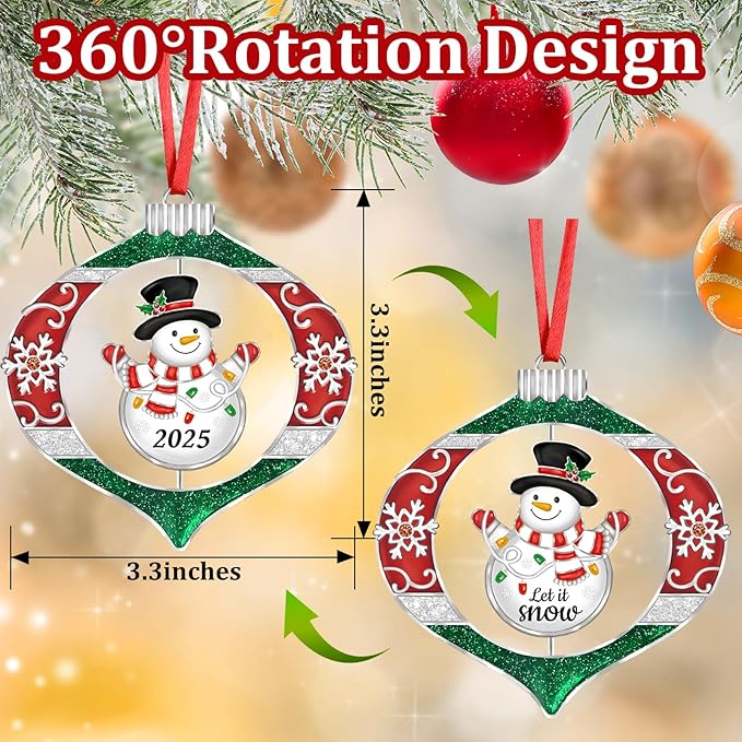 2025 Christmas Ornaments for Tree,Christmas Wreath Ornaments 2025 with Rotatable Tree for Christmas Tree Decorations Holiday Decorative Annual Keepsake Gift (Metal,Silver)