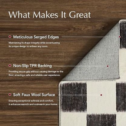 EVERGRACE Checkered Plaid Area Rug 5x7, Soft Faux Wool Rugs Washable Anti Slip Rugs Large Rug Carpet for Entryway Bedroom Living Room Hallway Kitchen Dining Room and Laundry Room, Black