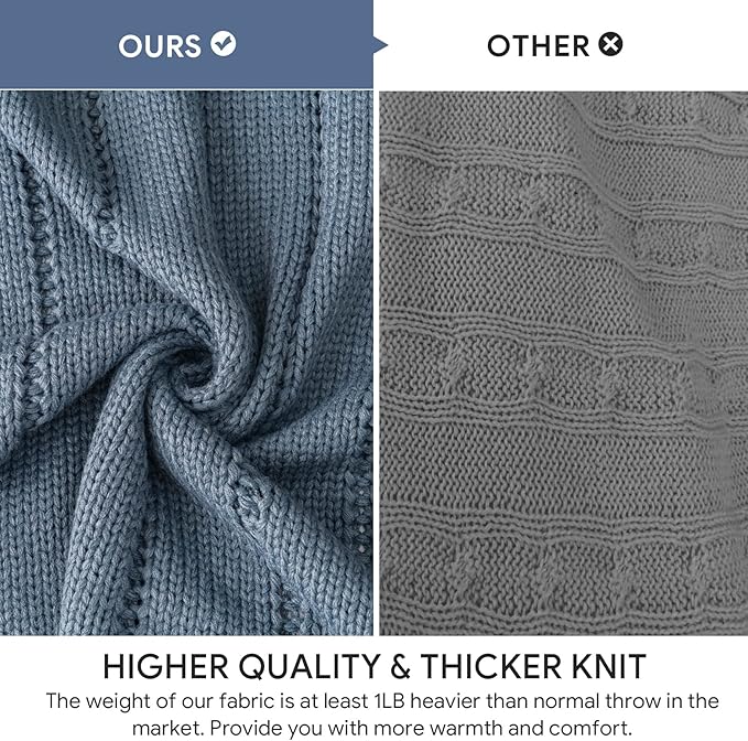 RECYCO Cable Knit Dusty Blue Throw Blanket, Super Soft Warm Cozy Decorative Knitted Throw Blanket 2.3LB for Bed, Chair 50"x60"