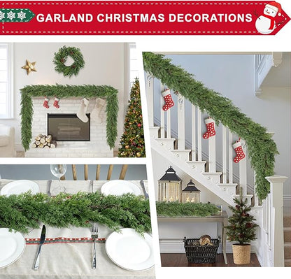 6 Ft Real Touch Christmas Garlands,Thick and Lush，Soft Bendable, Pine Cedar Garland Artificial Realistic, guirnaldas navideñas，Christmas Garland for Mantle,Outdoor Indoor Christmas Decorations