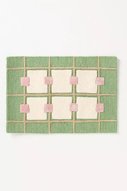 Greer Wool Area Rug - Soft Hand-Tufted Geometric Design with Pink and Green Color Palette, Perfect for Modern Home Decor (5x7 Ft)