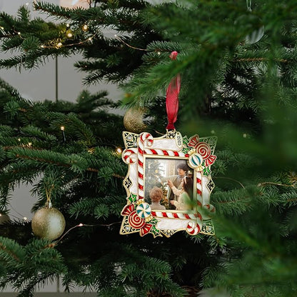 2025 Christmas Ornaments 2 inch Picture Frame Metal Hanging Pendant for Tree Small Decorative Keepsake, Display Photo for Baby and Pet (Candy Gold (2025))