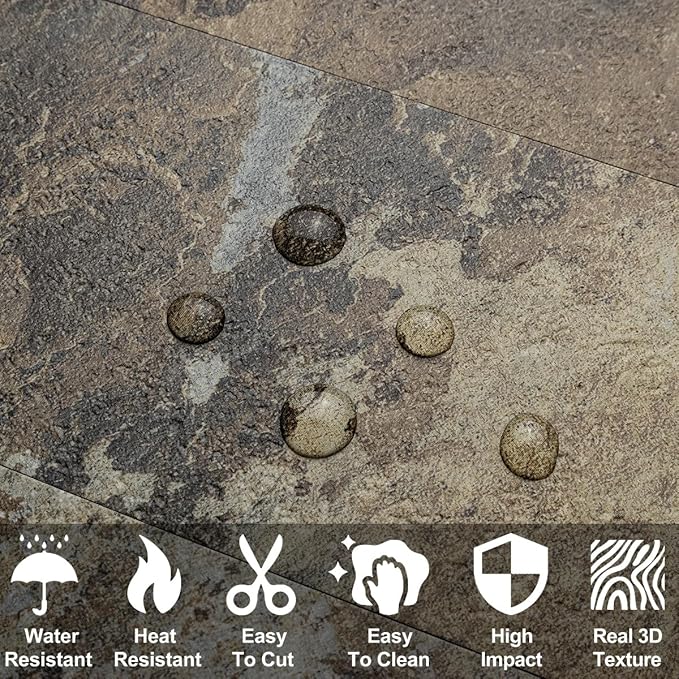 AULIGET 3" x 6" Subway Tile Peel and Stick Backsplash, Thick PVC Stick on Wall Tiles (100, Beige & Brown Slate)