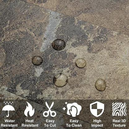 AULIGET 3" x 6" Subway Tile Peel and Stick Backsplash, Thick PVC Stick on Wall Tiles (4, Beige & Brown Slate)