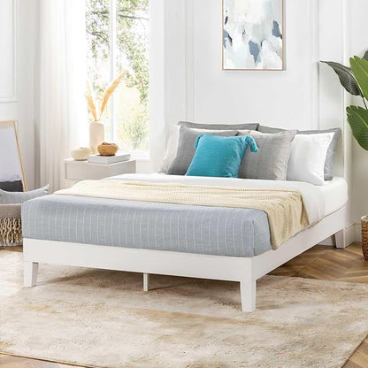 Mellow Naturalista Grand 12 Inch Solid Wood Platform Bed with Wooden Slats, Easy Assembly, Full, White